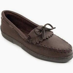Minnetonka “Moosehide Kilty” in Chocolate Leather Moccasins